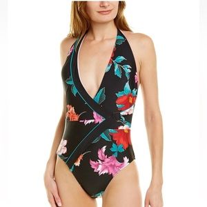 New Nanette Lepore Swim Size 8 Poppy Black Floral One Piece